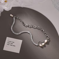 Fashion Freshwater Pearl Stitching Zircon Chain Necklace main image 5