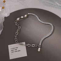 Fashion Freshwater Pearl Stitching Zircon Chain Necklace main image 6