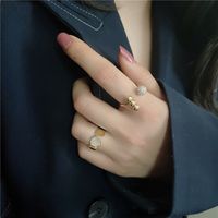 Simple Gold Plated Micro Diamonds Opening Adjustable Ring main image 5