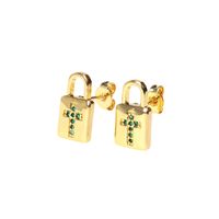 Fashion Copper Inlaid Color Zircon Lock Carved Earrings sku image 12
