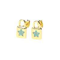 Fashion Copper Inlaid Color Zircon Lock Carved Earrings sku image 20