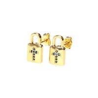 Fashion Copper Inlaid Color Zircon Lock Carved Earrings sku image 11
