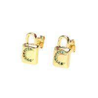 Fashion Copper Inlaid Color Zircon Lock Carved Earrings sku image 1