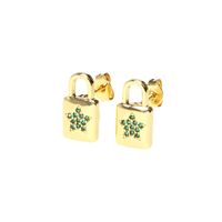 Fashion Copper Inlaid Color Zircon Lock Carved Earrings sku image 18