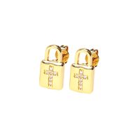 Fashion Copper Inlaid Color Zircon Lock Carved Earrings sku image 14
