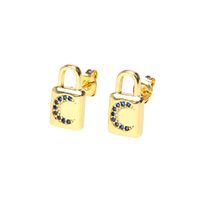 Fashion Copper Inlaid Color Zircon Lock Carved Earrings sku image 3