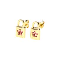 Fashion Copper Inlaid Color Zircon Lock Carved Earrings sku image 19