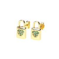 Fashion Copper Inlaid Color Zircon Lock Carved Earrings sku image 9