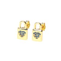 Fashion Copper Inlaid Color Zircon Lock Carved Earrings sku image 10