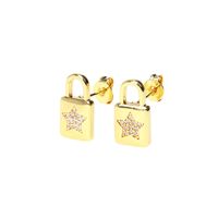 Fashion Copper Inlaid Color Zircon Lock Carved Earrings sku image 16