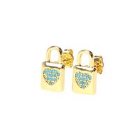 Fashion Copper Inlaid Color Zircon Lock Carved Earrings sku image 7