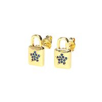 Fashion Copper Inlaid Color Zircon Lock Carved Earrings sku image 17