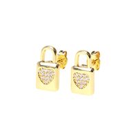 Fashion Copper Inlaid Color Zircon Lock Carved Earrings sku image 8