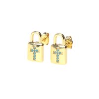 Fashion Copper Inlaid Color Zircon Lock Carved Earrings sku image 15