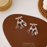 Korean Zircon Crystal Bow Tassel Transparent Water Drop Gemstone Earrings sku image 1