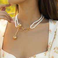 Fashion Round Bead Chain Double Imitation Pearl Necklace sku image 1