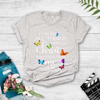 T-shirt Décontracté À Manches Courtes Imprimé Lettres Papillon Femme main image 2