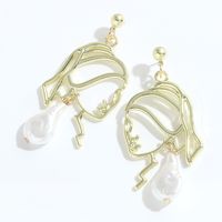 Fashion Electroplating Gold Alloy Inlaid Pearl Portrait Earrings main image 4