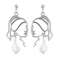 Fashion Electroplating Gold Alloy Inlaid Pearl Portrait Earrings main image 6