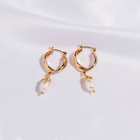 Fashion Gold Thread Winding Natural Freshwater Pearl Earrings main image 2