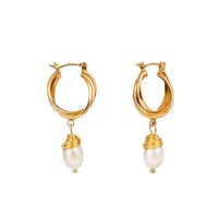 Fashion Gold Thread Winding Natural Freshwater Pearl Earrings main image 6