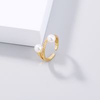 Wholesale Fashion Gold Full Of Zircon Pearl Opening Ring main image 5
