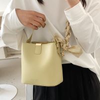 Fashion Silk Scarf Solid Color Single Shoulder Bucket Bag main image 6