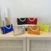 Fashion Solid Color Transparent Pearl Handle Messenger Bag main image 4