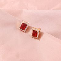 Simple Micro Diamond Gold Geometric Earrings main image 3