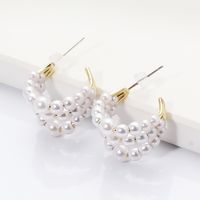 Fashion C-shaped Pearl Circle-shaped Alloy Earrings Wholesale main image 4