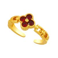 Korean Copper Inlaid Zircon Flower Opening Adjustable Ring main image 4