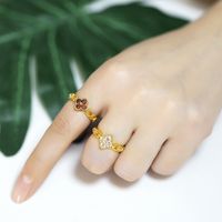 Korean Copper Inlaid Zircon Flower Opening Adjustable Ring main image 6