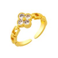 Korean Copper Inlaid Zircon Flower Opening Adjustable Ring sku image 1