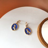 Retro Blue Cat Round Oil Drop Alloy Earrings sku image 1