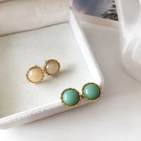 Simple Small Round Imitation Opal Resin Earrings main image 1