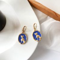 Retro Blue Cat Round Oil Drop Alloy Earrings main image 1