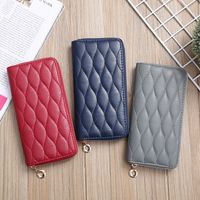 Korean Embroidered Grid Multi-card Slots Large Capacity Long Wallet main image 1