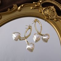 Simple Heart-shaped Pearl Cross Long Earrings main image 5