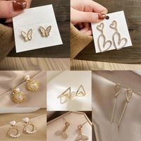 Simple Heart Pearl Butterfly Geometric Rhinestone Earrings main image 1