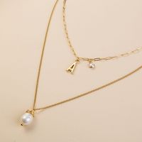 Fashion Natural Freshwater Pearl Alloy Letter A Multilayer Necklace main image 4