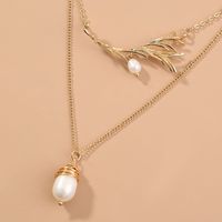 Fashion Gold Branch Leaf Pearl Multilayer Necklace main image 3