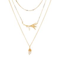 Fashion Gold Branch Leaf Pearl Multilayer Necklace main image 6