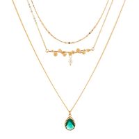 Retro Emerald Drop Pendant Geometric Multi-layer Necklace main image 2