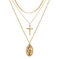 Retro Embossed Jesus Cross Multi-layer Necklace main image 1