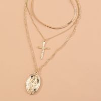 Retro Embossed Jesus Cross Multi-layer Necklace main image 6