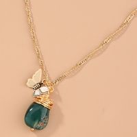 Fashion Handmade Butterfly Green Natural Stone Pendant Multi-layer Necklace main image 5