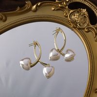 Simple Heart-shaped Pearl Cross Long Earrings sku image 1