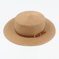 Fashion Sunshade Sunscreen Short Brim Flat-top Straw Hat Wholesale sku image 2