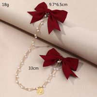 Korean Fashion New Style Simple Bowknot Pearl Chain Hairpin main image 5