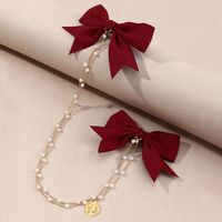 Korean Fashion New Style Simple Bowknot Pearl Chain Hairpin sku image 1